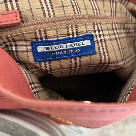 Burberry Blue Label Pink Leather Tote w/ Plaid Lining & Side Zippers - Picture 4 of 17